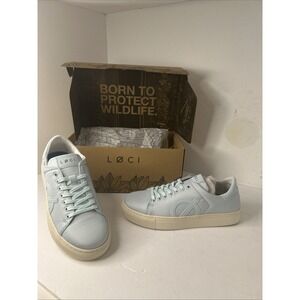Loci Women's Light Blue Nine Vegan Low-Top Court Sneaker Shoes Size Eu 37 US 6.5
